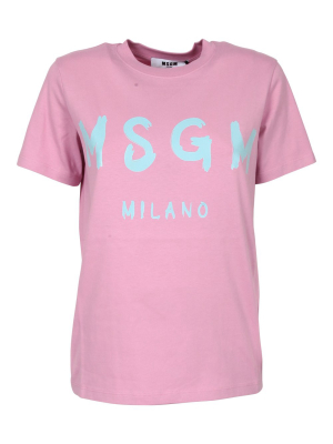 Msgm Logo Print Round Neck T-shirt