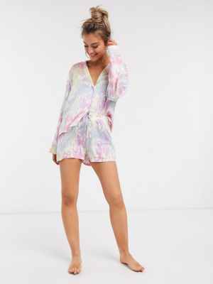 Asos Design Tie Dye Paint Modal Shirt & Short Pyjama Set