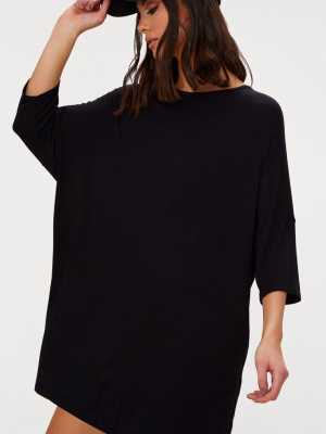 Black Jersey Oversized Batwing T-shirt Dress