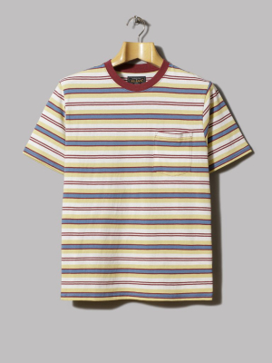 Beams Plus Multi Stripe Pocket Tee (burgundy)