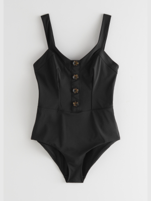 V-cut Tortoise Button Swimsuit