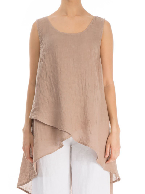 Longer Back Sleeveless Cappuccino Linen Tunic