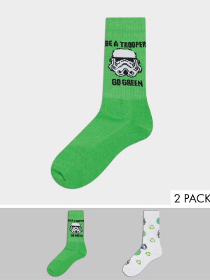 Asos Design Sport Socks With Stormtrooper Design 2 Pack