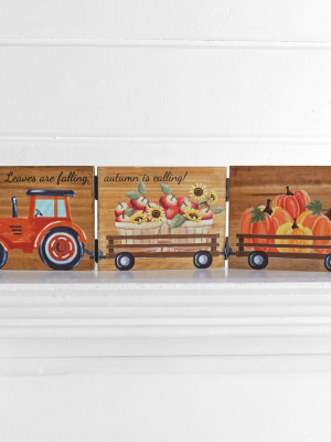 Lakeside Reversible Season Tractor Tabletop Sign With Fall And Winter Motifs
