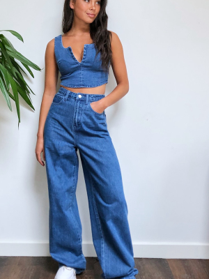 Dark Blue Wash Wide Leg Jeans