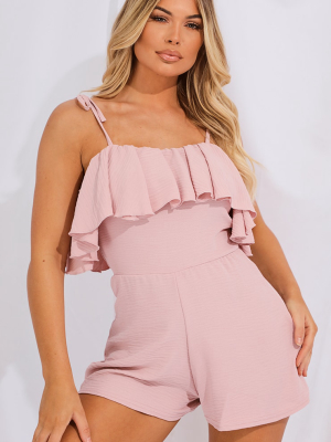 Dusty Pink Crinkle Frill Detail Strappy Romper