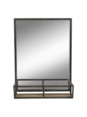 22" X 29" Jackson Metal Framed Mirror With Shelf Black - Kate And Laurel