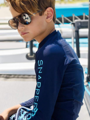 Snapperrock Boy's Arm Band Long Sleeve Rashguard Top In Navy B20053l