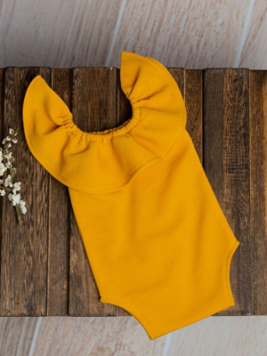 Ruffled Sleeveless Bodysuit - Textured - Mustard