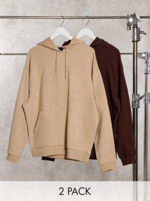 Asos Design Oversized Hoodie 2 Pack Beige / Brown