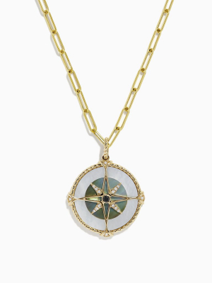 Effy Novelty 14k Gold Multi Gemstone And Diamond Compass Pendant, 0.08 Tcw