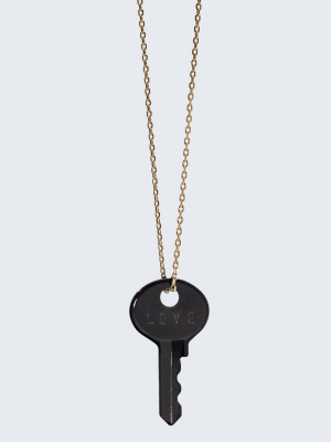 Matte Black Dainty Key Necklace