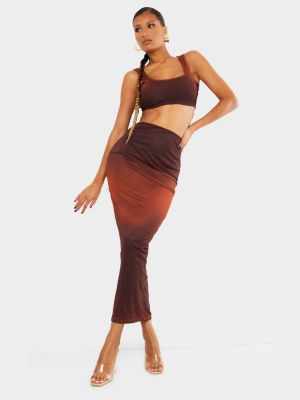 Burnt Orange Mesh Overlay Midaxi Skirt