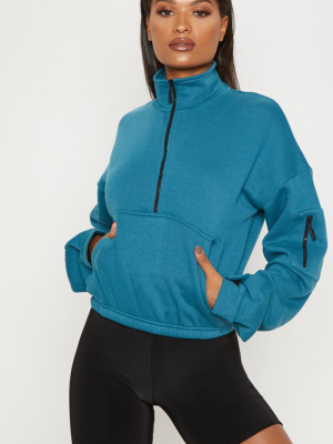 Teal Oversized Zip Front Sweater