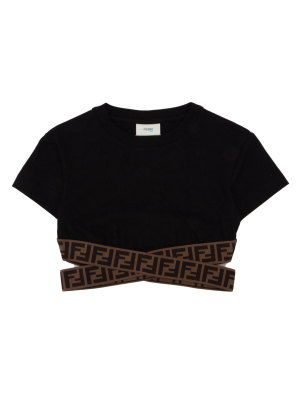 Fendi Kids Ff Logo Tape Cropped T-shirt