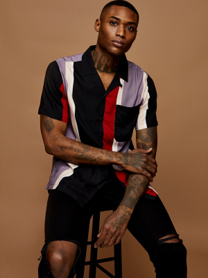 Navy, Black And Lilac Vertical Stripe Shirt