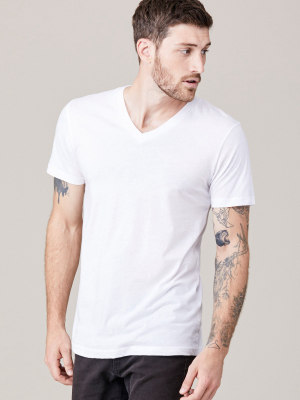 Men's Short Sleeve V Neck - White