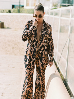 Brown Leopard Print Wide Leg Pants