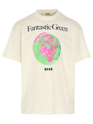 Msgm Fantastic Green Printed T-shirt