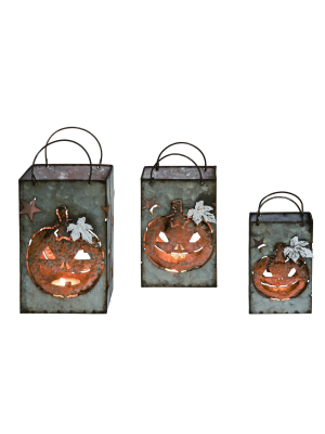 Transpac Metal 9 In. Multicolor Halloween Pumpkin Luminaries Set Of 3