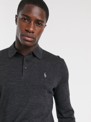 Polo Ralph Lauren Player Logo Merino Wool Polo In Gray