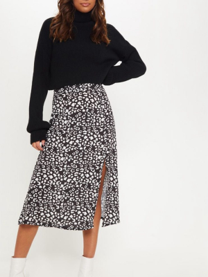 Black Leopard Print Floaty Midi Skirt