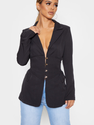 Petite Black Corset Woven Blazer