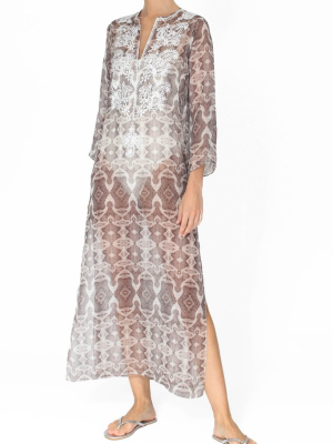 Embroidered Long Silk Chiffon Caftan