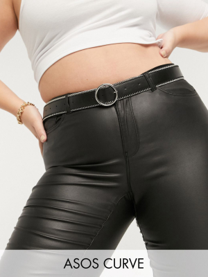 Asos Design Curve Silver Chain Edge Circle Buckle Waist And Hip Jeans Belt In Black