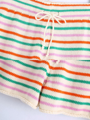 'juju' Rainbow Stripes Knitted Top/ Shorts