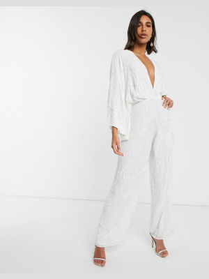 Asos Edition Beaded Kimono Sleeve Wide Leg Wedding Jumpsuit