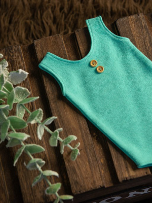 Sleeveless Stitch Romper - Textured - Mint