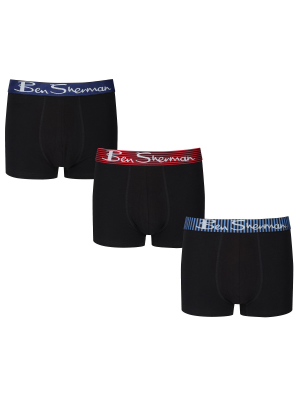 Clark Men's 3-pack Fitted No-fly Boxer-briefs - Black With Blue, Delft, Red Stripe