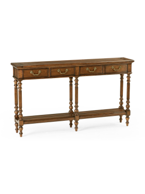 Narrow Walnut Console Antique Finish