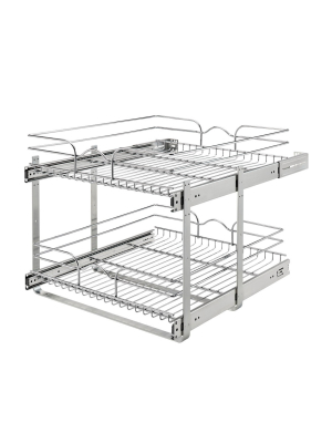 Rev-a-shelf 5wb2-2122cr-1 21 X 22 Inch 2-tier Wire Basket Pull Out Shelf Storage For Kitchen Base Cabinet Organization, Chrome