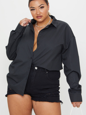 Plus Black Button Cotton Oversized Shirt