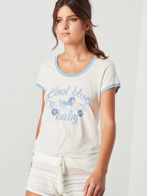 Cool Blue Baby Tee - White