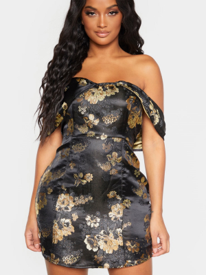 Shape Black Floral Bardot Bodycon Dress