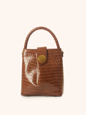 Buck Croco-print Embossed Leather Cognac