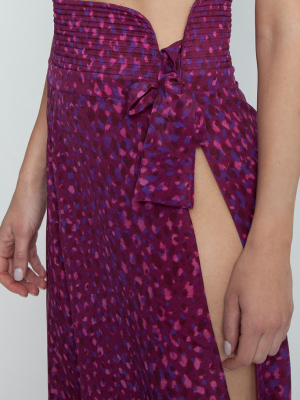 Silk Crepe De Chine Matelasse Midi Skirt - Pomegranate Pink Print