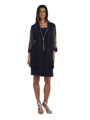 Shift Dress And Jacket Set With Textured Detail And Sheer Inserts