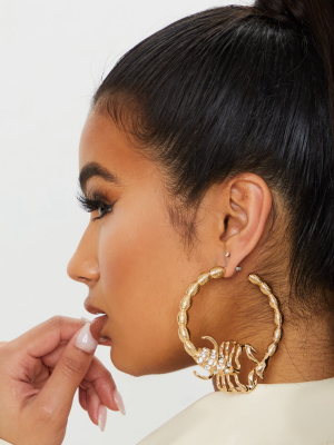 Gold Scorpion Diamante Large Hoop Earrings