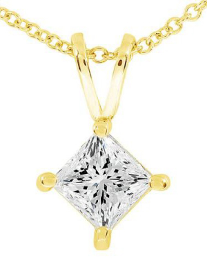 Pompeii3 14k Gold Princess Cut 3/8ct Diamond Solitaire Pendant Enhanced