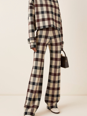 Plaid Crepe Straight-leg Trousers