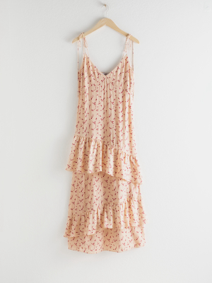 Ruffled Shoulder Tie Maxi Dress