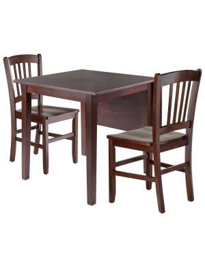 3pc Perrone Drop Leaf Dining Table Set With Slat Back Chair Walnut - Winsome