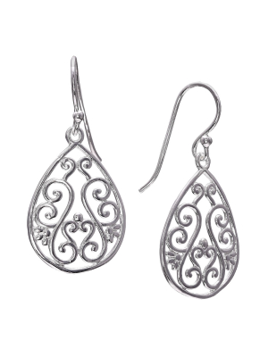 Women's Filigree Teardrop Drop Earrings In Sterling Silver - Gray (21mm)