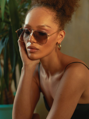 Alma Aviator Sunglasses In Yellow Gold