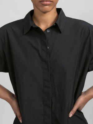 Short Sleeve Covered Placket Shirt In Cotton - Black