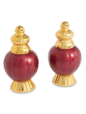 Julia Knight Peony 4" Salt And Pepper Set In Gold Pomegranate